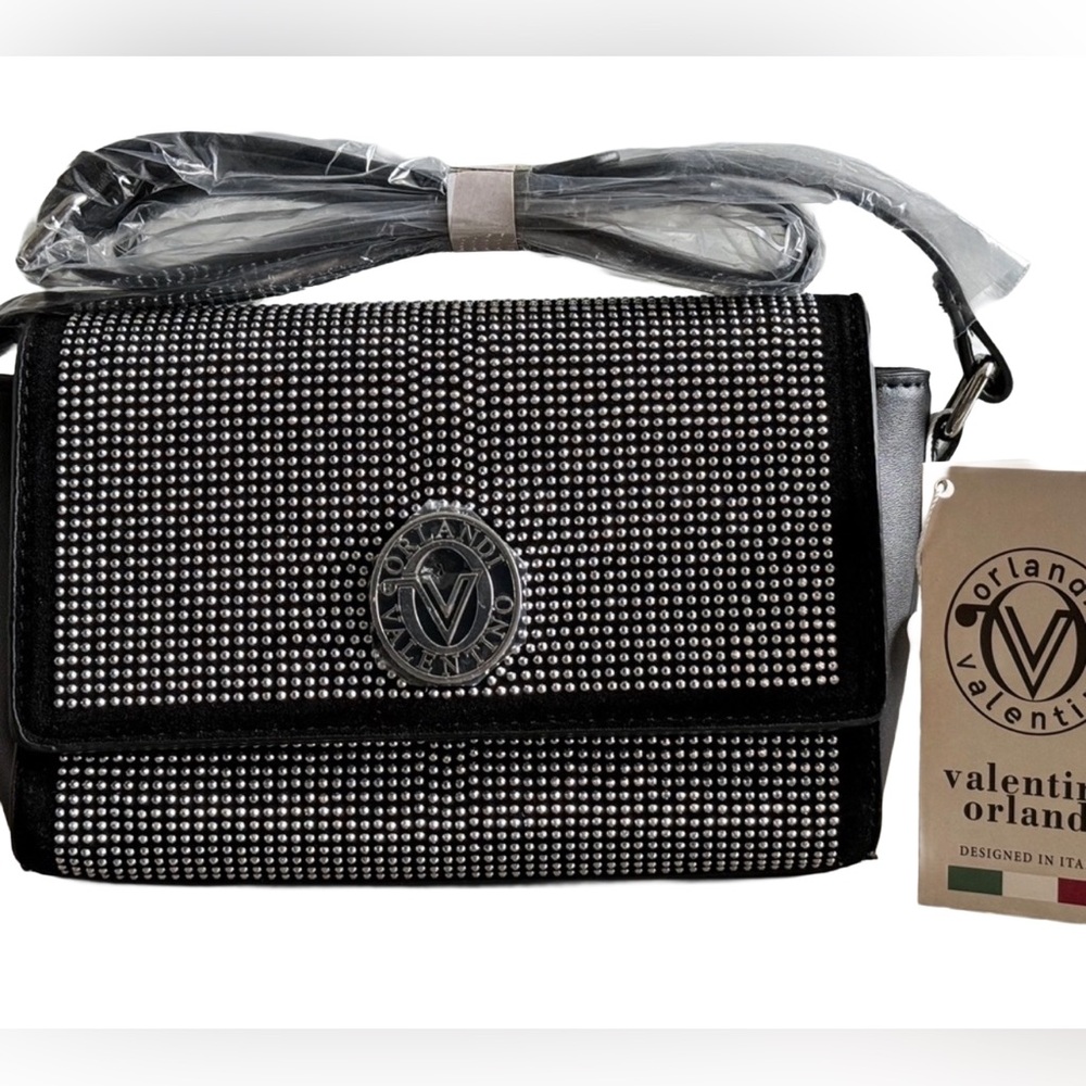 Valentino Orlandi Rhinestone Studded Black Shoulder Bag NWT MSRP $199